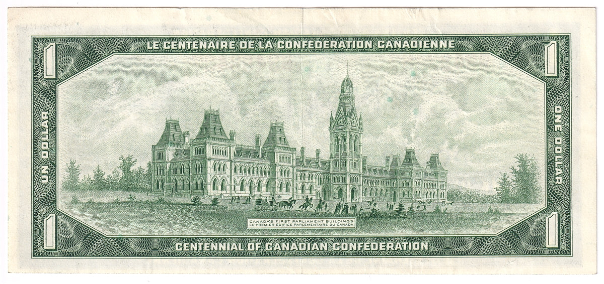 BC-45b-i 1967 Canada $1 Beattie-Rasminsky, H/P, EF