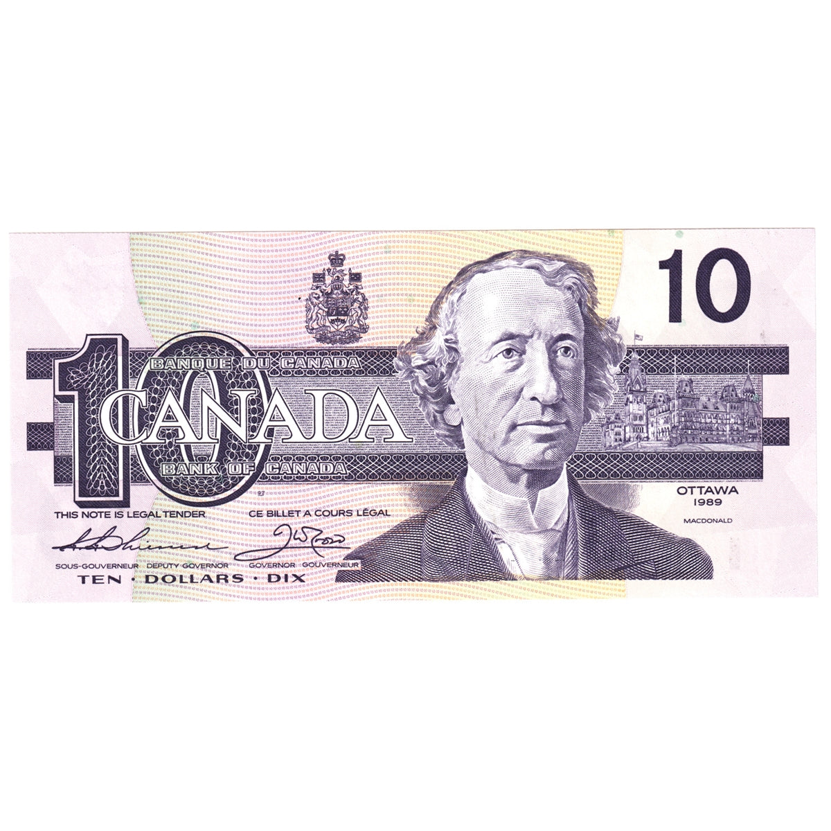 BC-57a-N1-iii 1989 Canada $10 Thiessen-Crow, 3 digit RADAR, BDF, Choice Uncirculated (CUNC63)