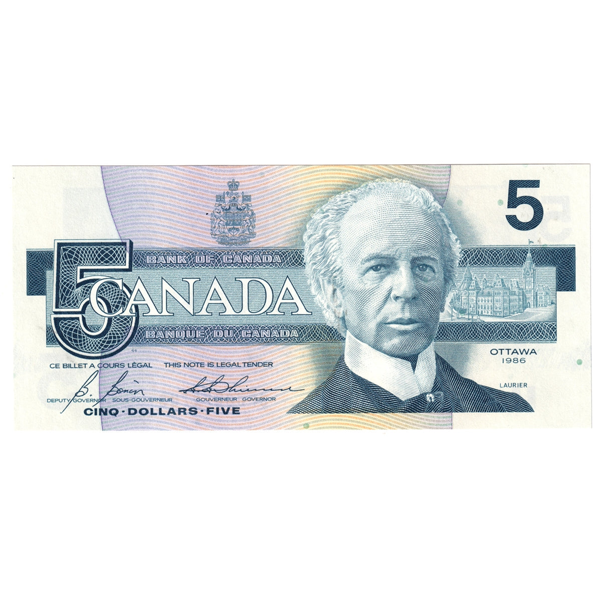 BC-56c-N1-iii 1986 Canada $5 Bonin-Thiessen, 4 digit RADAR, GPJ, Choice Uncirculated (CUNC63)