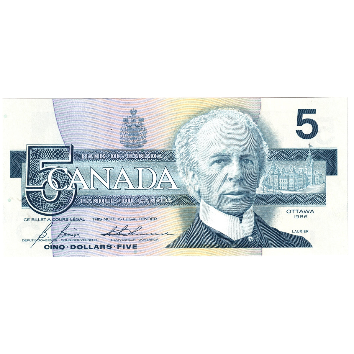 BC-56c-N1-iii 1986 Canada $5 Bonin-Thiessen, 4 digit RADAR, GPS, Choice Uncirculated (CUNC63)