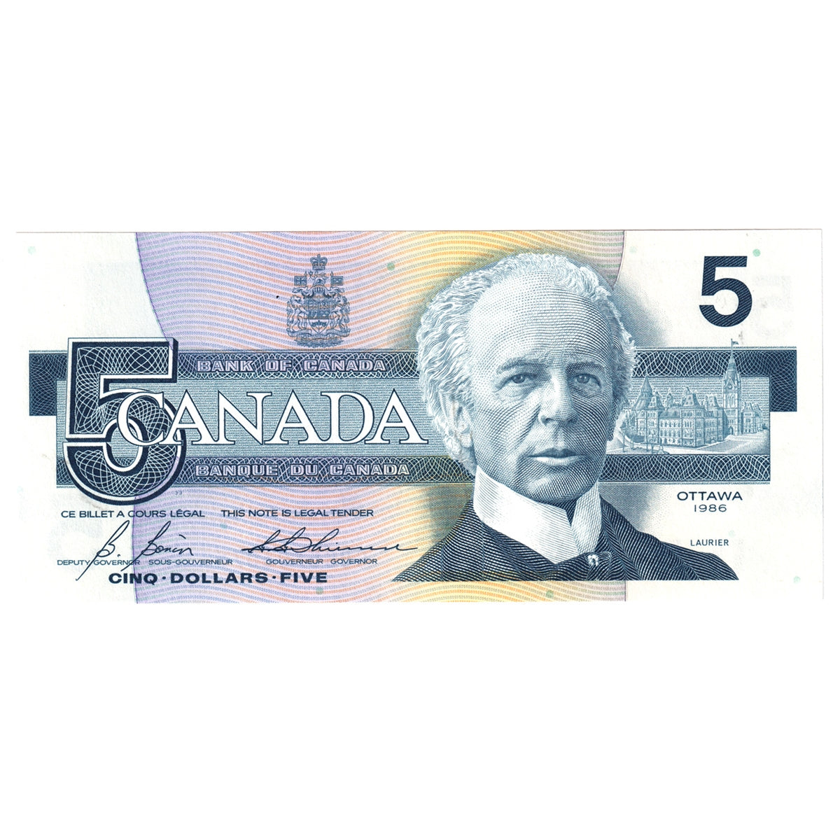 BC-56c-N1-iii 1986 Canada $5 Bonin-Thiessen, 4 digit RADAR, GOG, Choice Uncirculated (CUNC63)