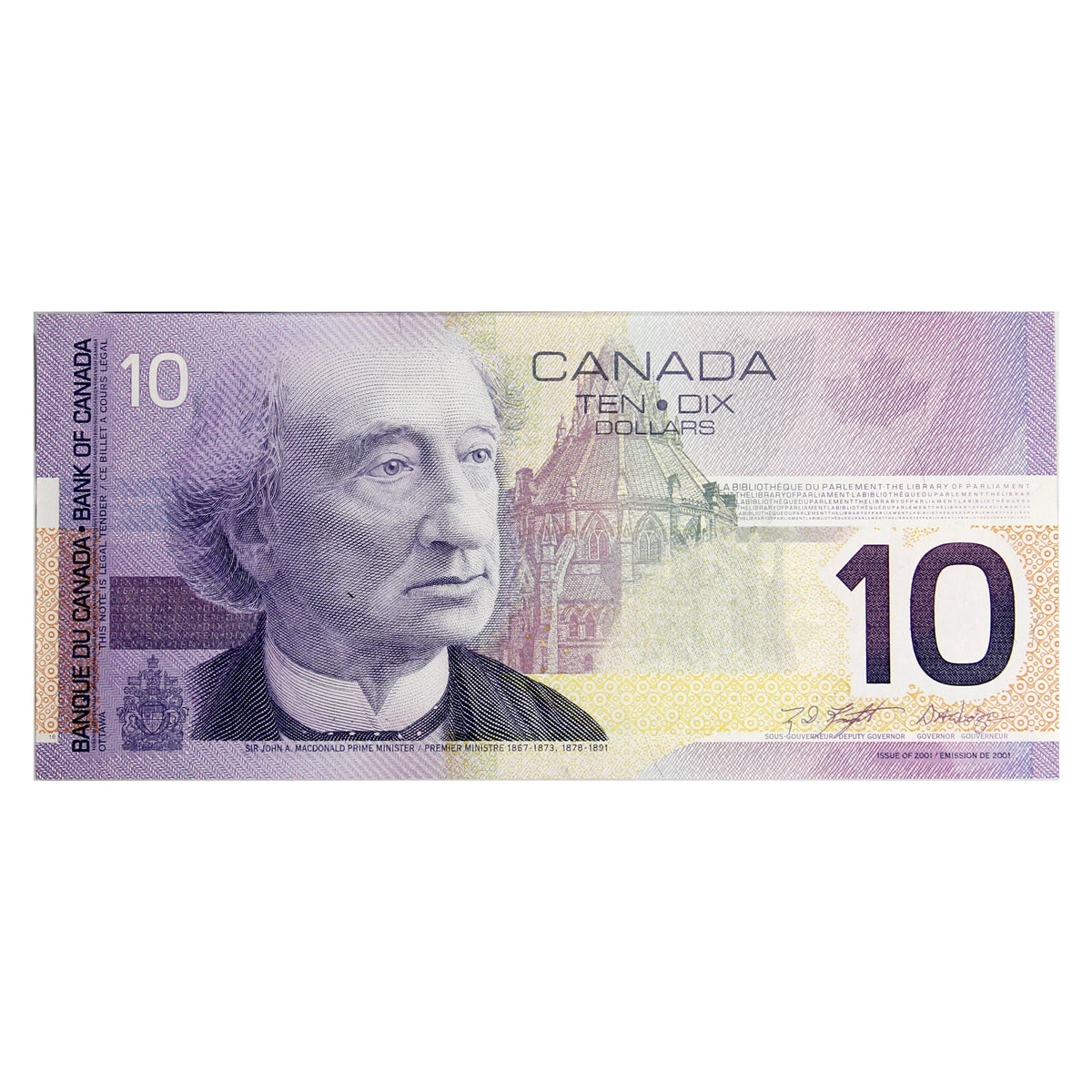 BC-63b 2001 Canada $10 Knight-Dodge, White Circle, FEC, EF-AU (EF45)
