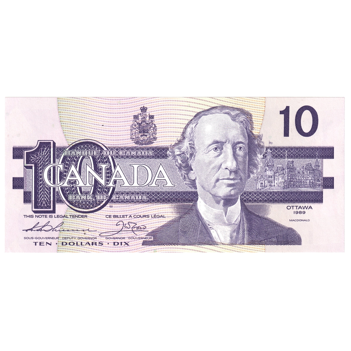 BC-57a 1989 Canada $10 Thiessen-Crow, ADT, Choice Uncirculated (CUNC63)