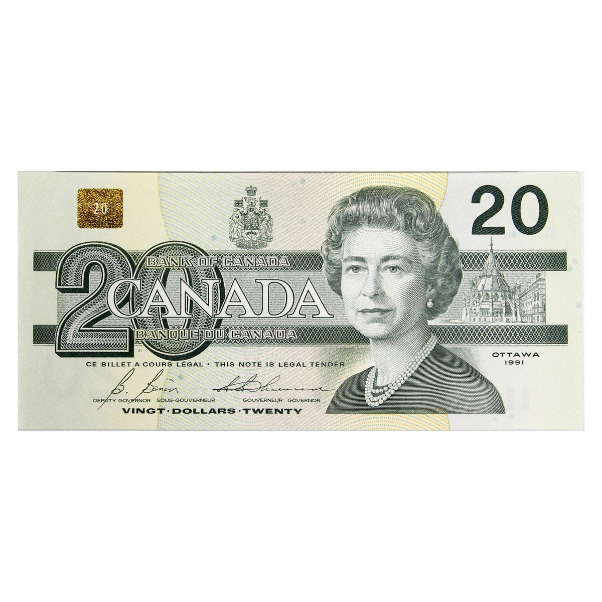 BC-58b 1991 Canada $20 Bonin-Thiessen, EVS, Almost Uncirculated (AU50)