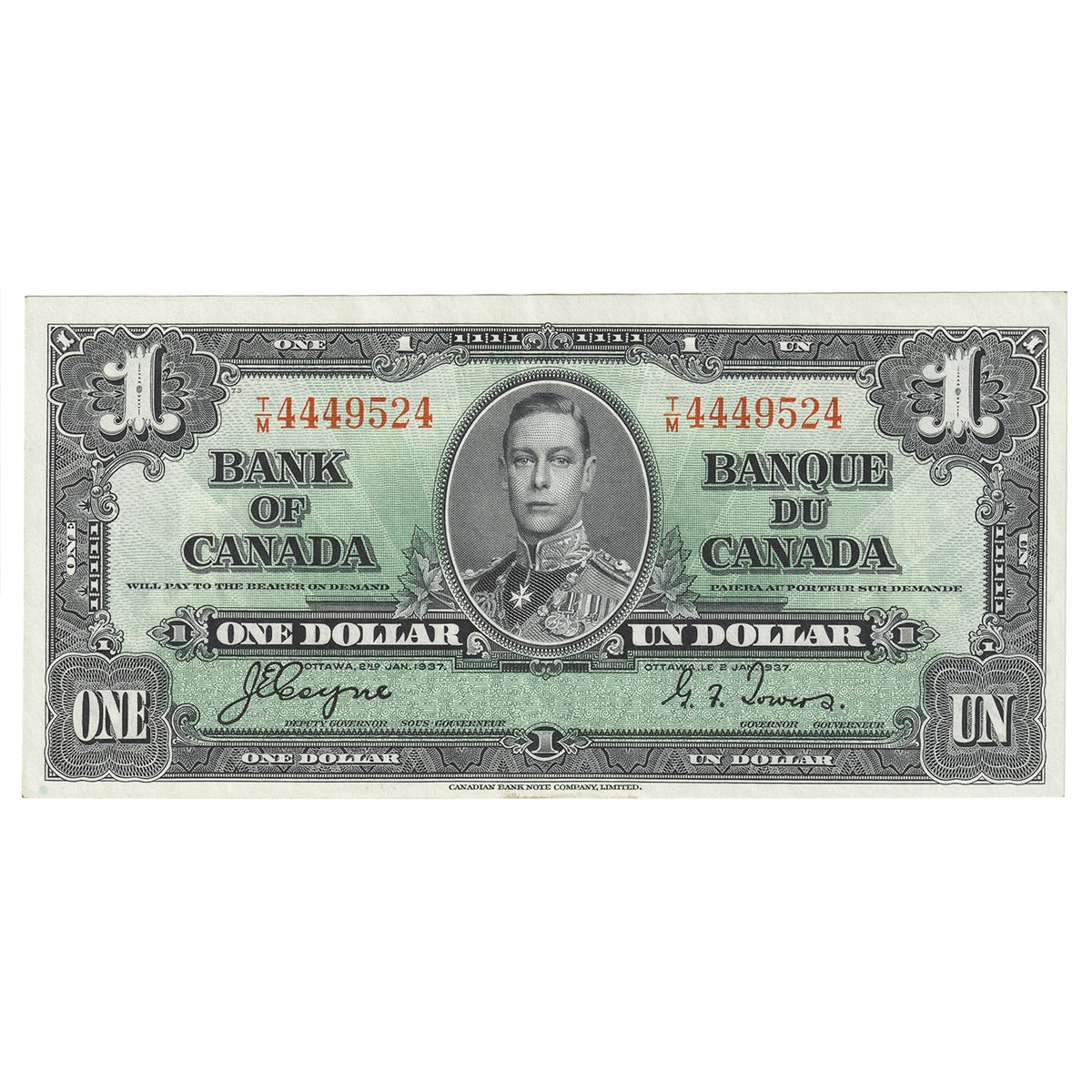 BC-21d 1937 Canada $1 Coyne-Towers, T/M, EF-AU