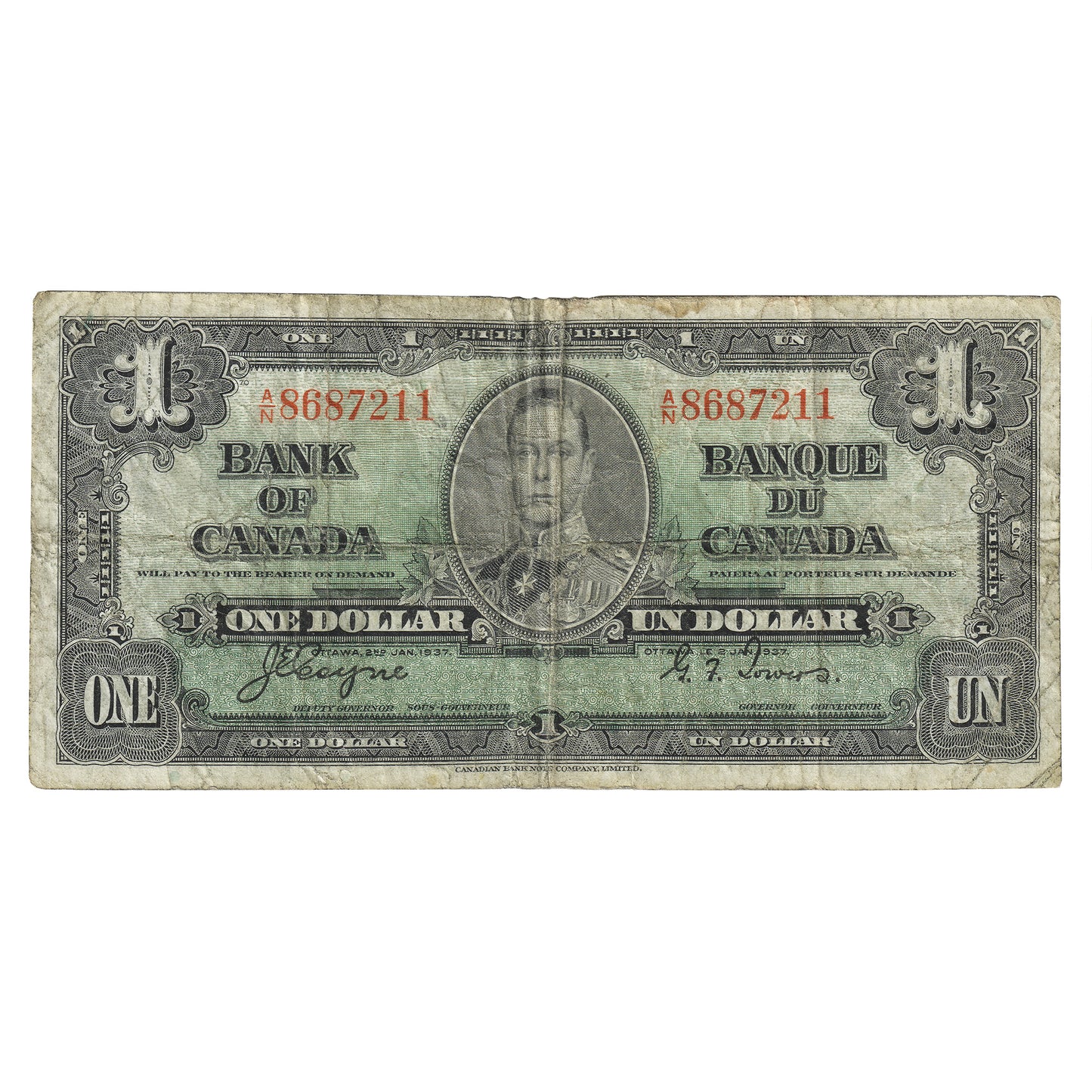 BC-21d 1937 Canada $1 Coyne-Towers, A/N, CIRC
