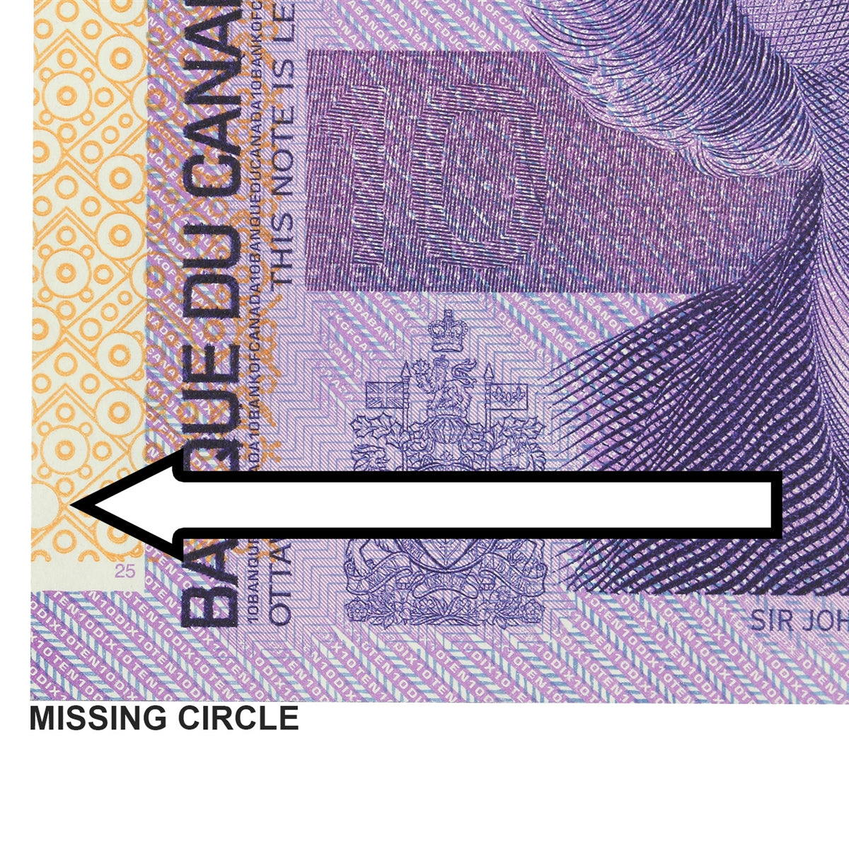 BC-63b 2002 Canada $10 Knight-Dodge, Missing Circle, FEJ, CIRC