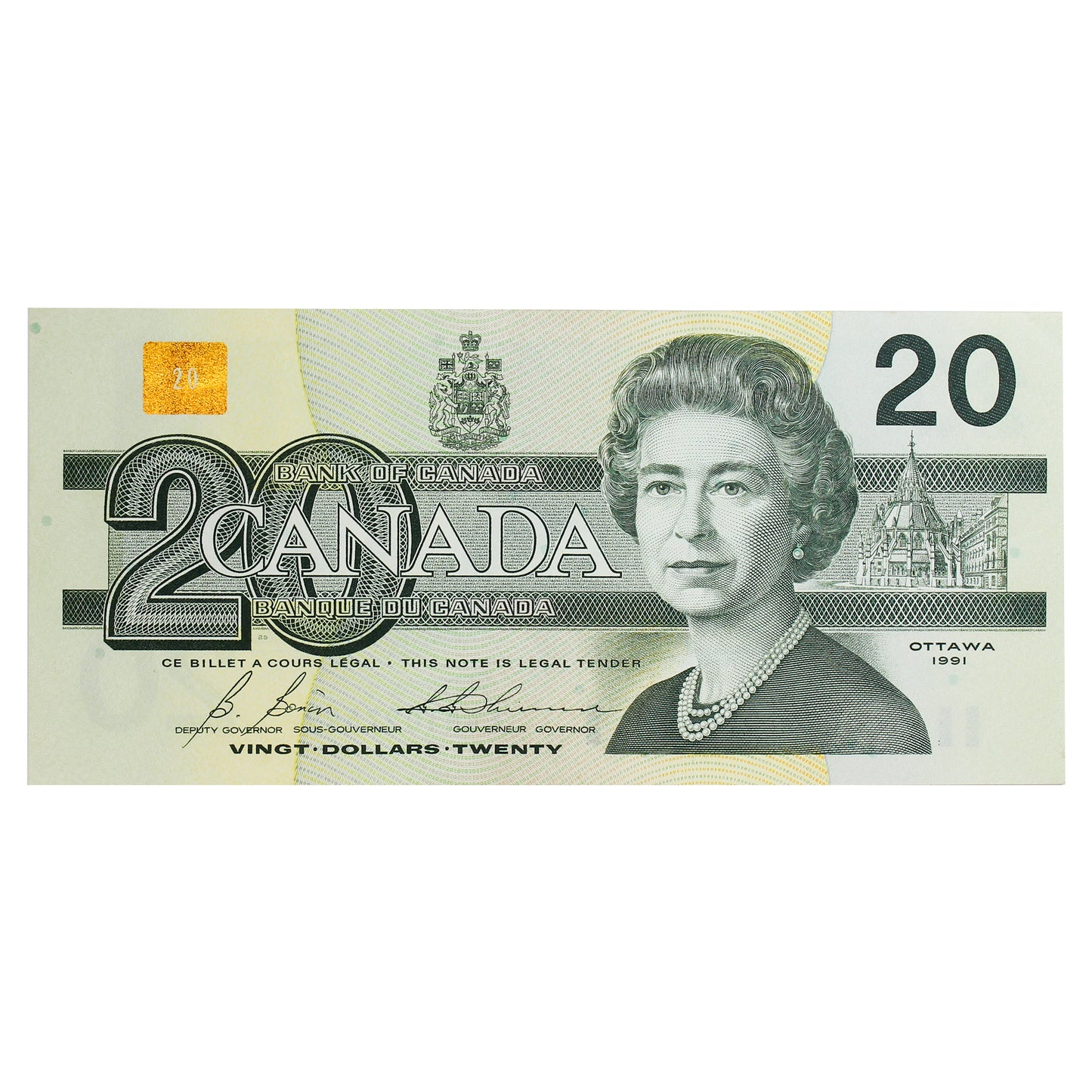 BC-58b 1991 Canada $20 Bonin-Thiessen, EVN, Almost Uncirculated (AU50)