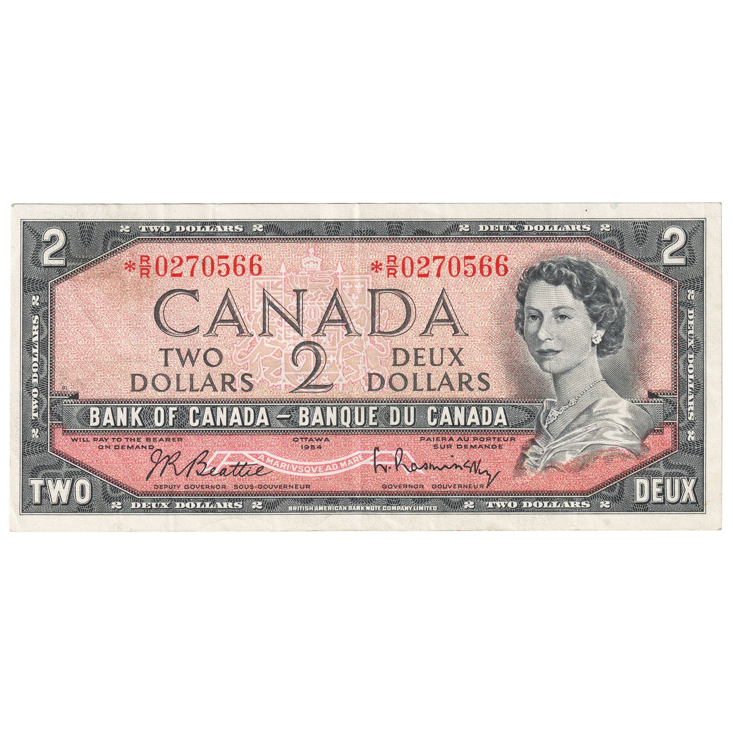 BC-38bA 1954 Canada $2 Beattie-Rasminsky, *R/R, VF-EF
