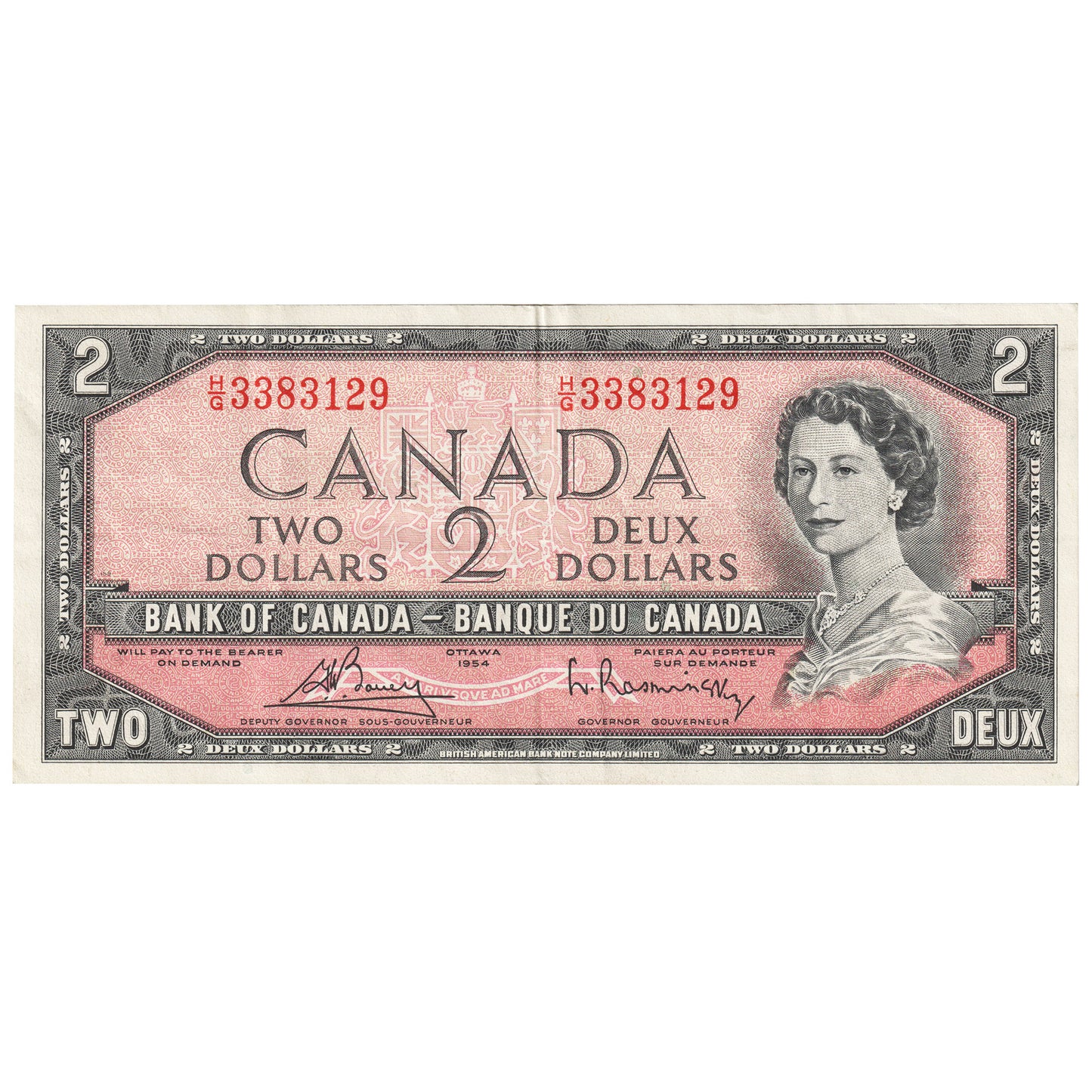BC-38c 1954 Canada $2 Bouey-Rasminsky, H/G, VF-EF