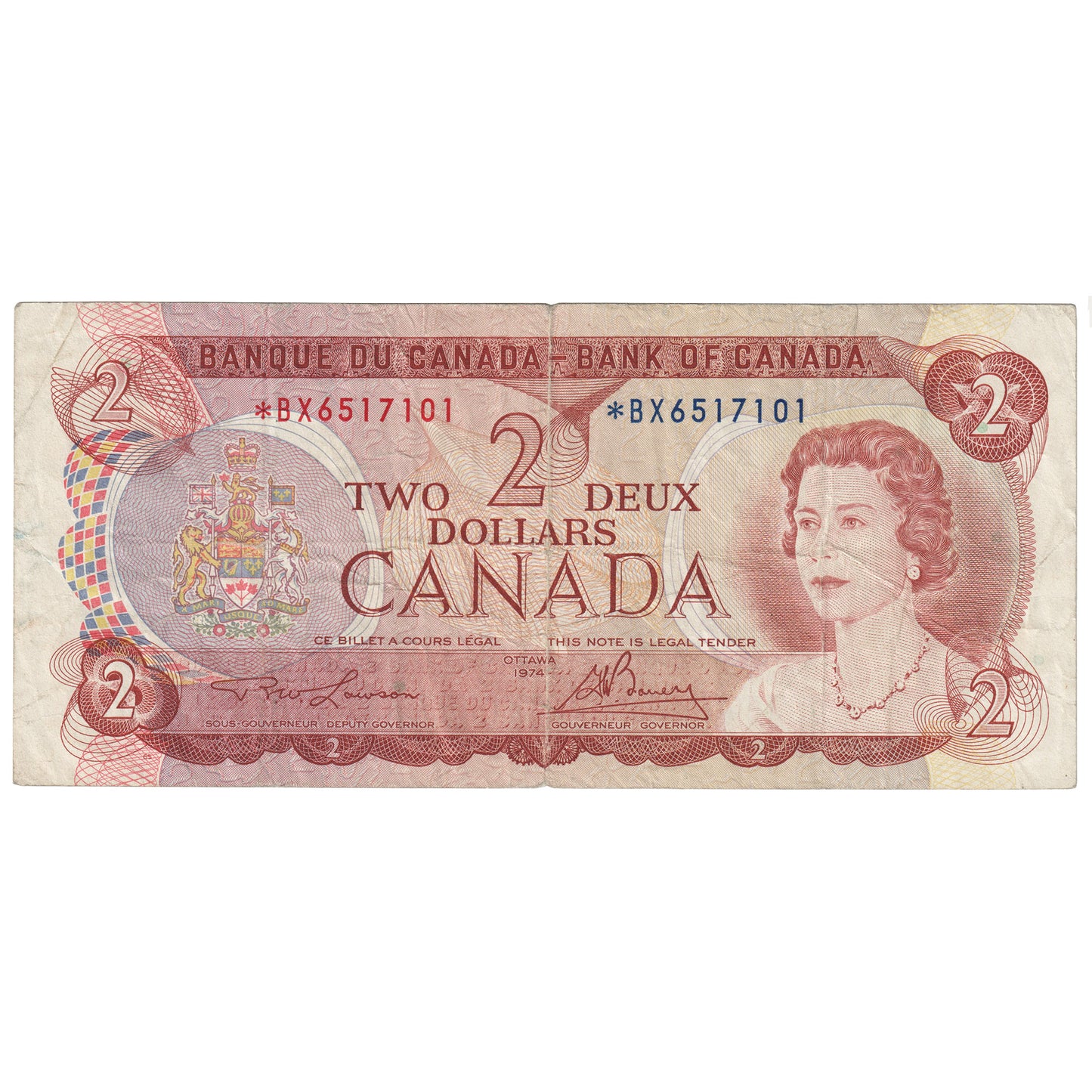 BC-47aA 1974 Canada $2 Lawson-Bouey, *BX, Circulated