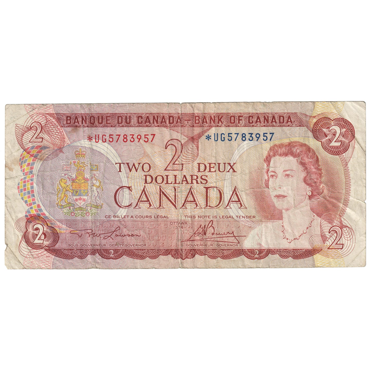 BC-47aA 1974 Canada $2 Lawson-Bouey, *UG, Circulated