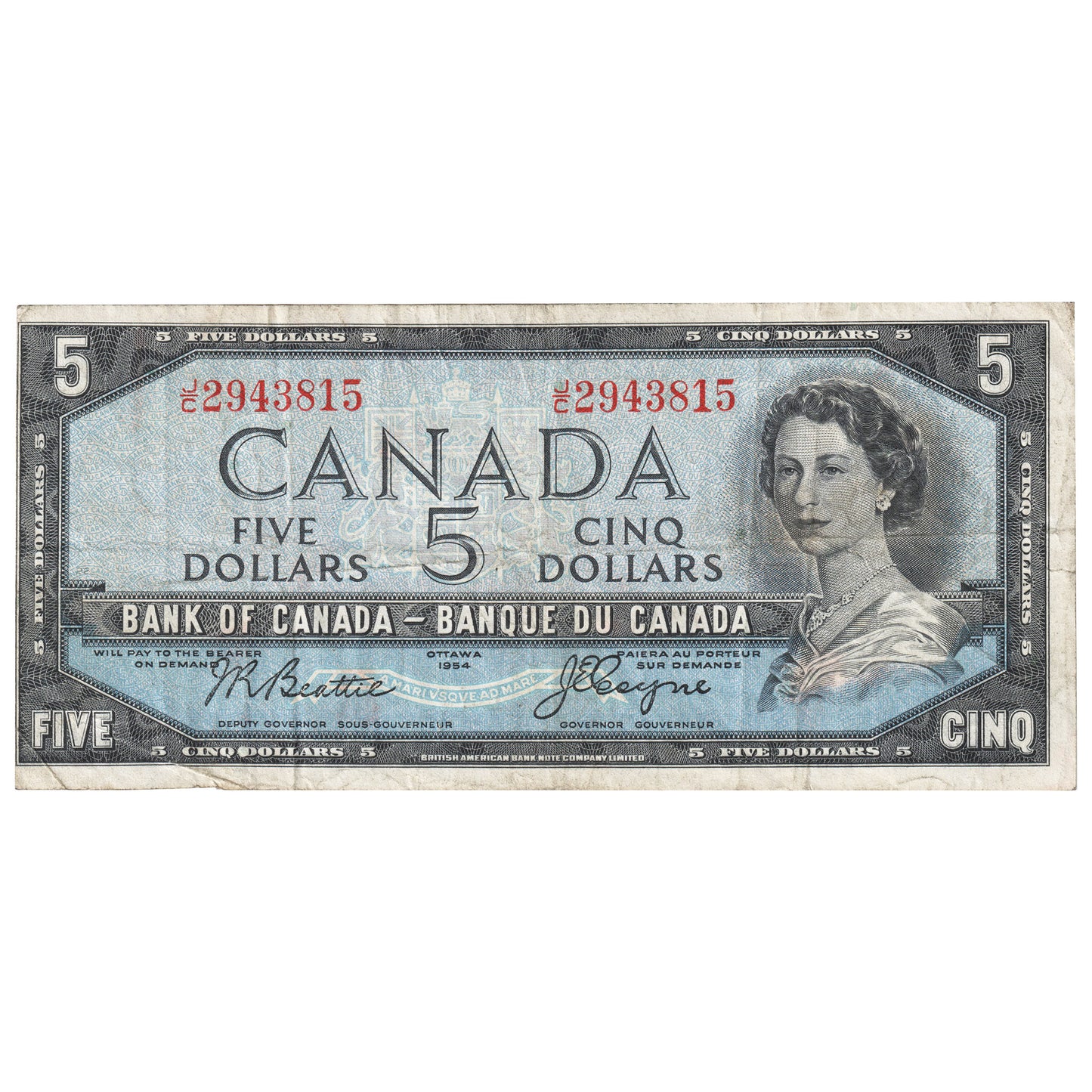 BC-39a 1954 Canada $5 Beattie-Coyne, J/C, F-VF