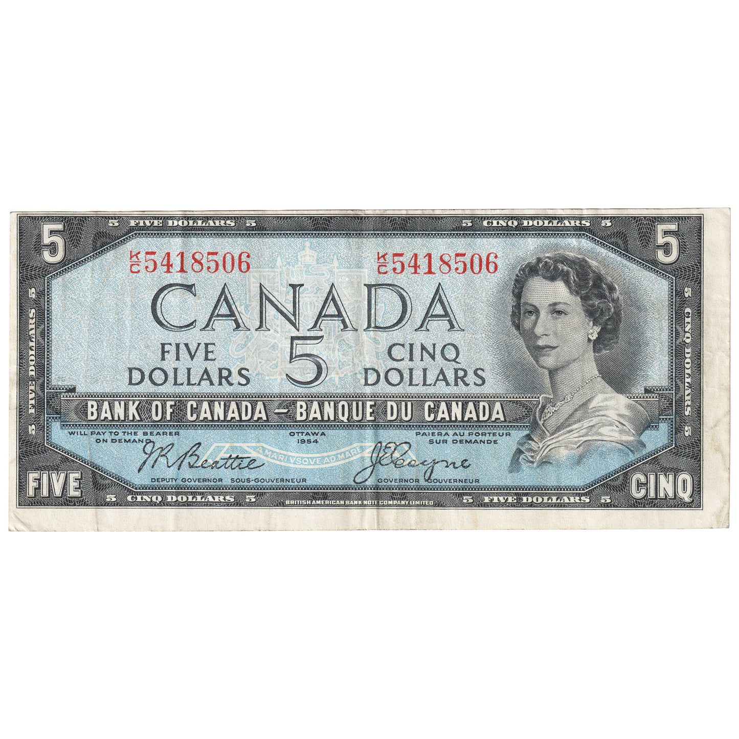 BC-39a 1954 Canada $5 Beattie-Coyne, K/C, VF