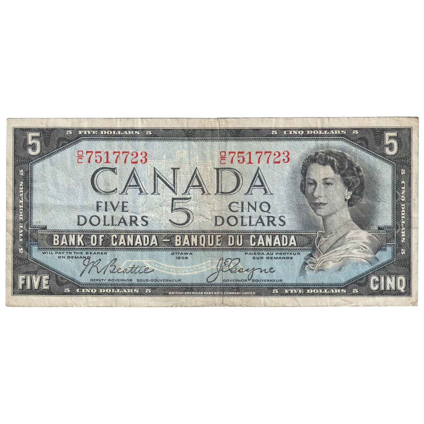 BC-39a 1954 Canada $5 Beattie-Coyne, O/C, F-VF