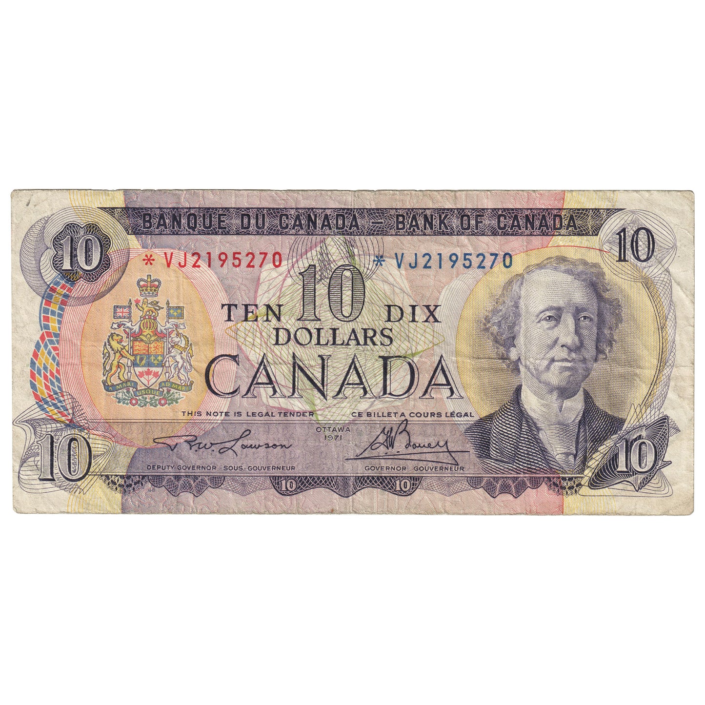 BC-49cA 1971 Canada $10 Lawson-Bouey, *VJ, F