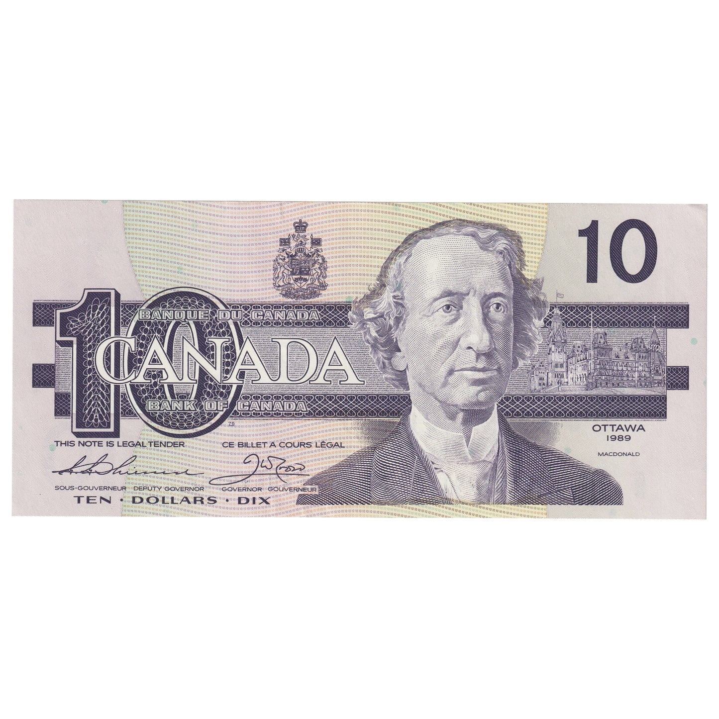BC-57a 1989 Canada $10 Thiessen-Crow, AEA, Almost Uncirculated (AU50)