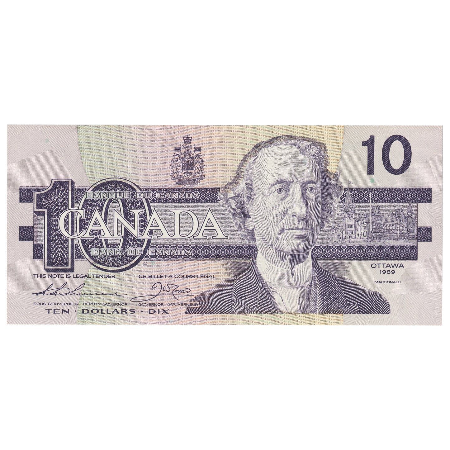 BC-57a 1989 Canada $10 Thiessen-Crow, AEE, Almost Uncirculated (AU50)
