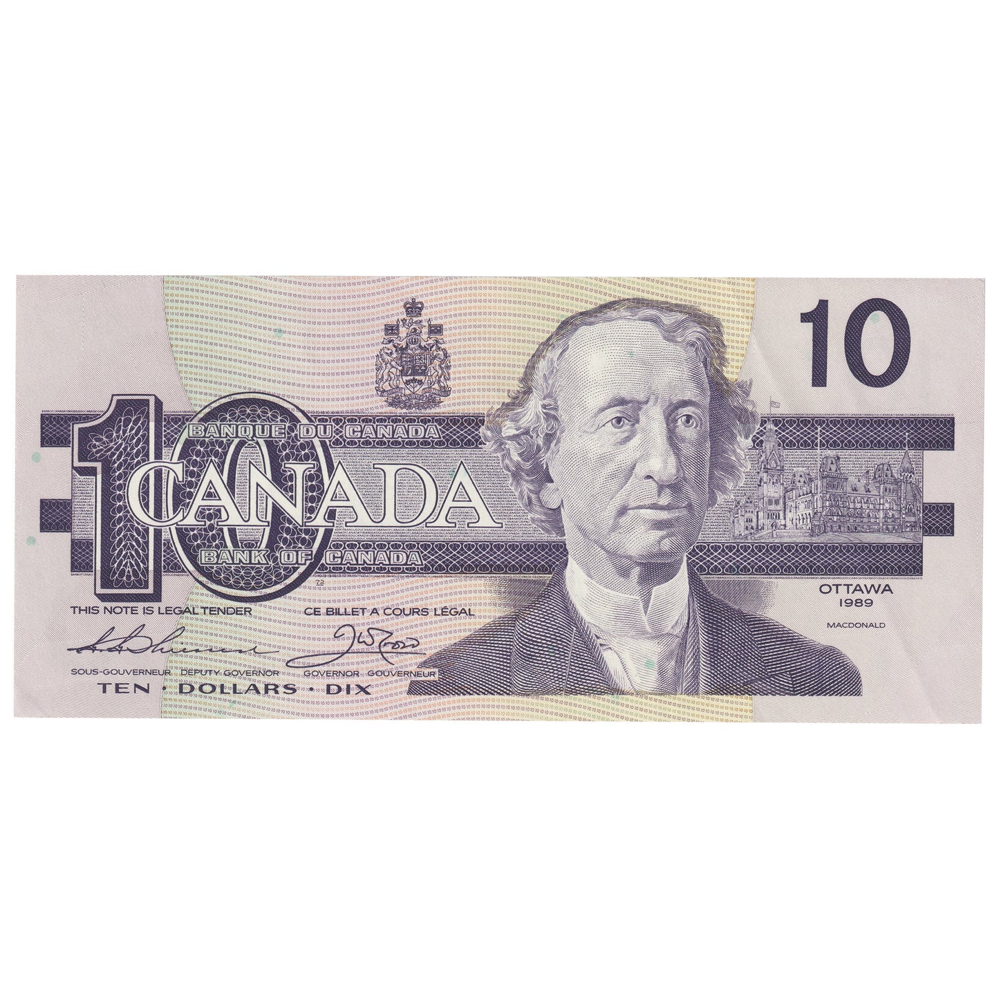 BC-57a 1989 Canada $10 Thiessen-Crow, AEK, Almost Uncirculated (AU50)
