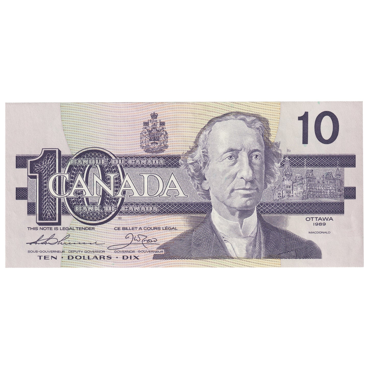 BC-57a 1989 Canada $10 Thiessen-Crow, AEL, Almost Uncirculated (AU50)