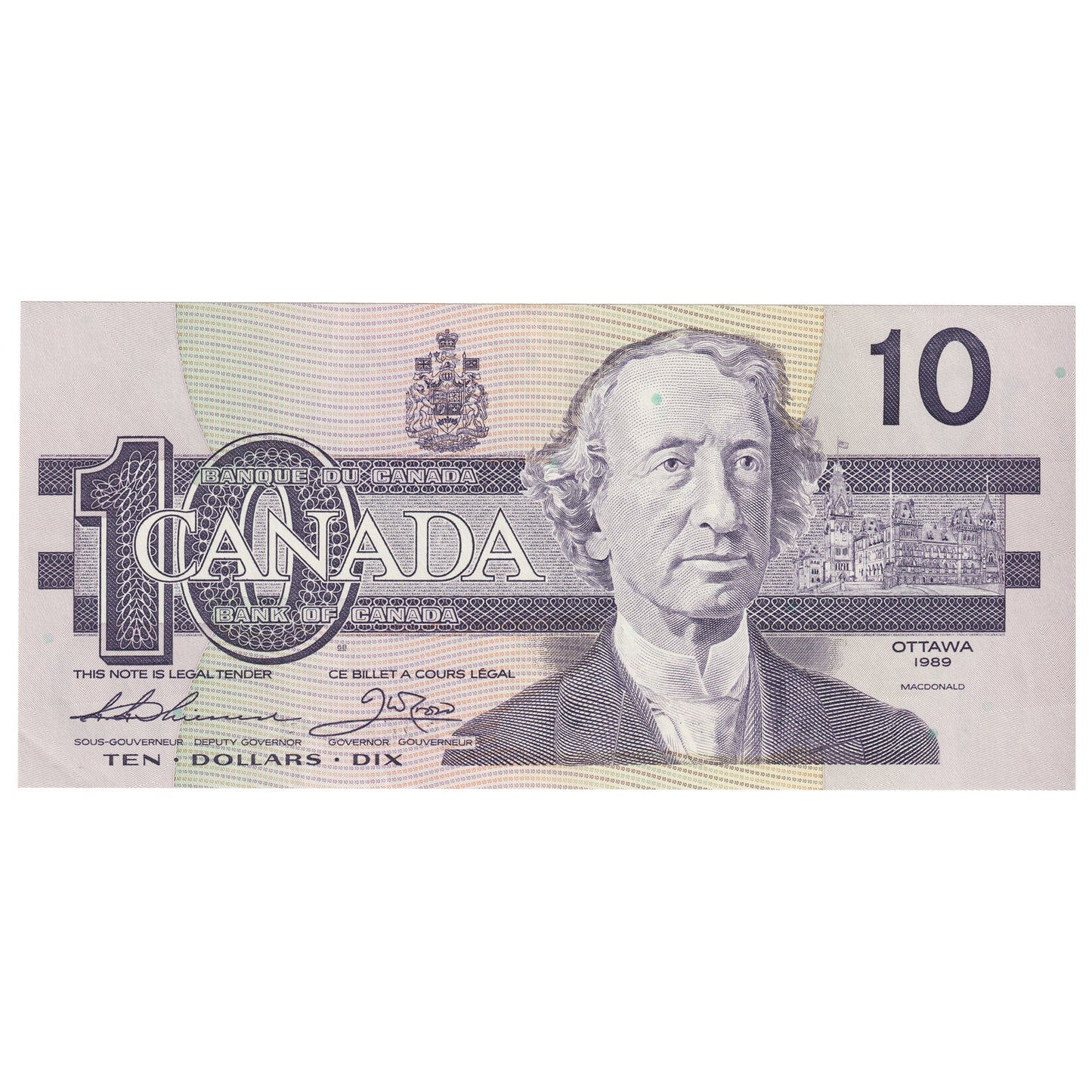 BC-57a 1989 Canada $10 Thiessen-Crow, AES, Almost Uncirculated (AU50)