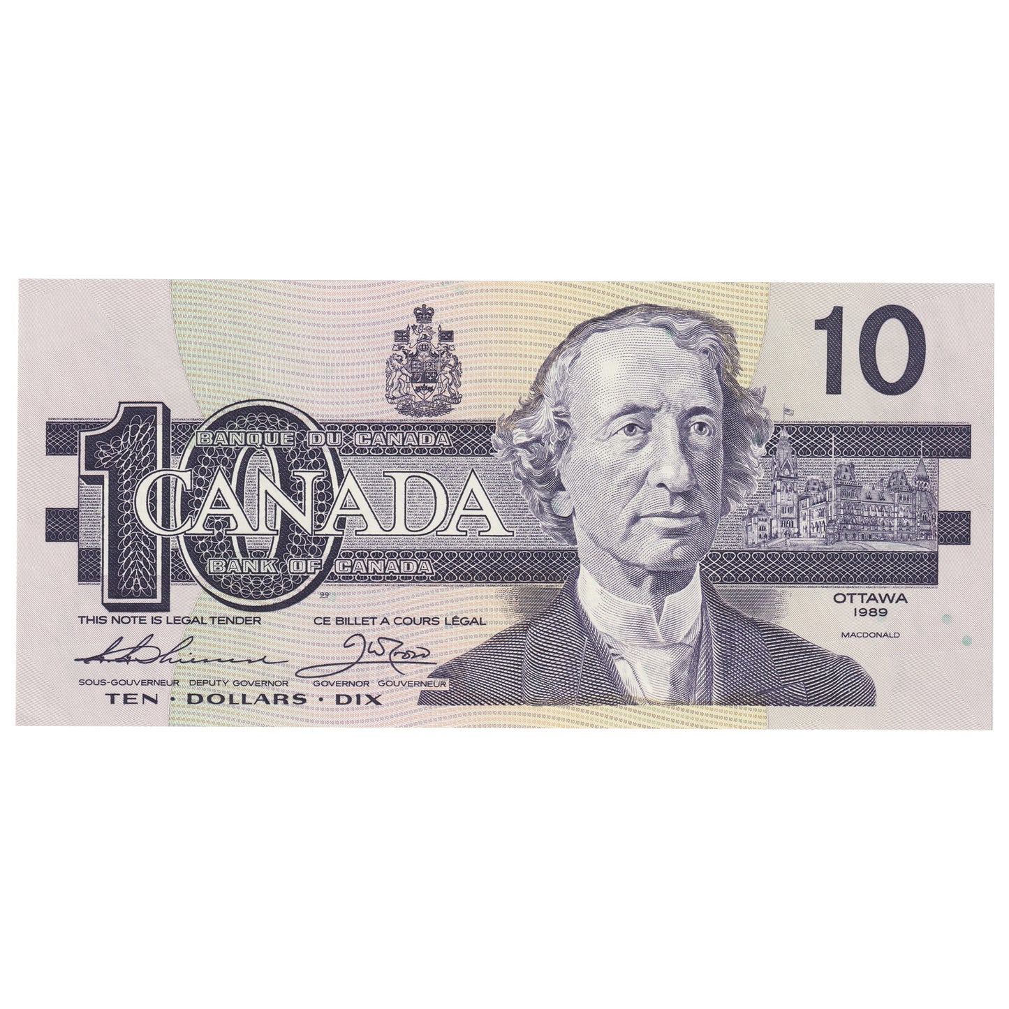 BC-57a 1989 Canada $10 Thiessen-Crow, ATT, AU-UNC