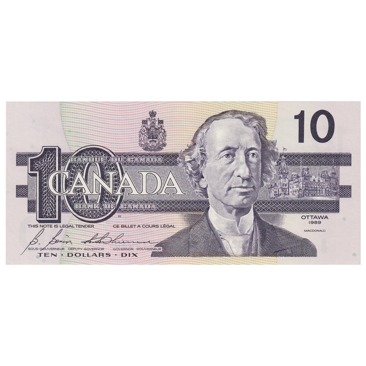BC-57b 1989 Canada $10 Bonin-Thiessen, BDT, AU-UNC (AU55)