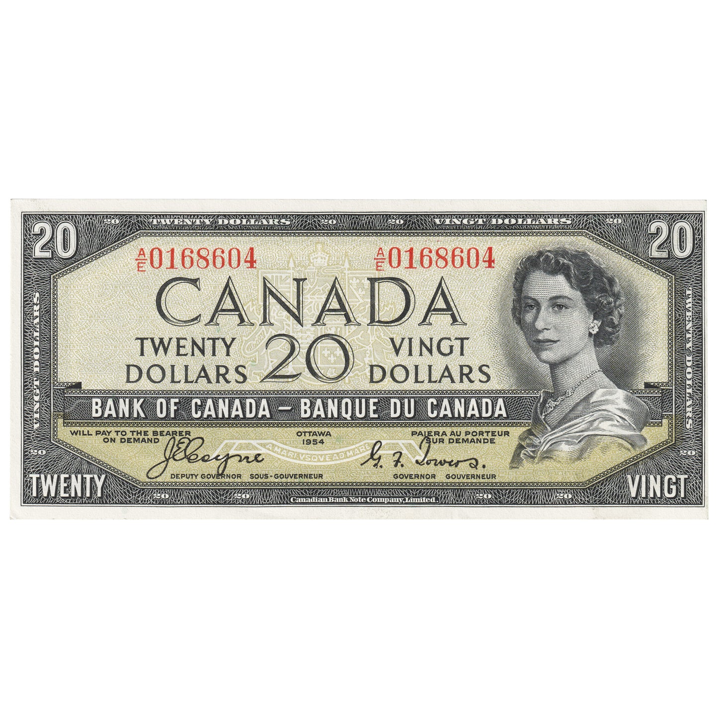 BC-33a 1954 Canada $20 Coyne-Towers, Devil's Face, A/E, AU-UNC