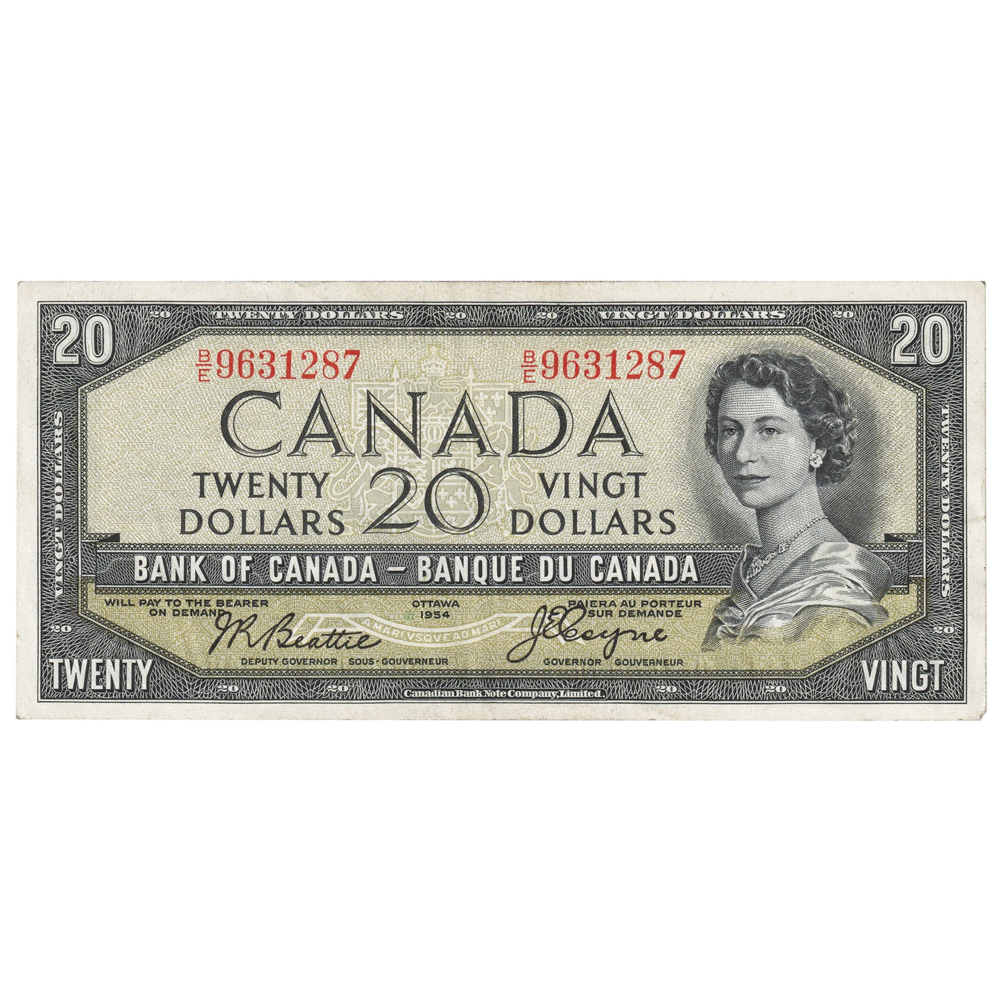 BC-33b 1954 Canada $20 Beattie-Coyne, Devil's Face, B/E, EF