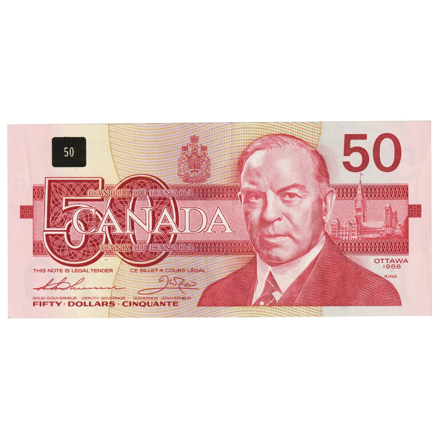 BC-59a 1988 Canada $50 Thiessen-Crow, FHH, Almost Uncirculated (AU50)