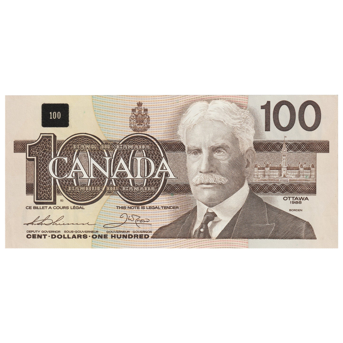 BC-60a 1988 Canada $100 Thiessen-Crow, AJY, UNC