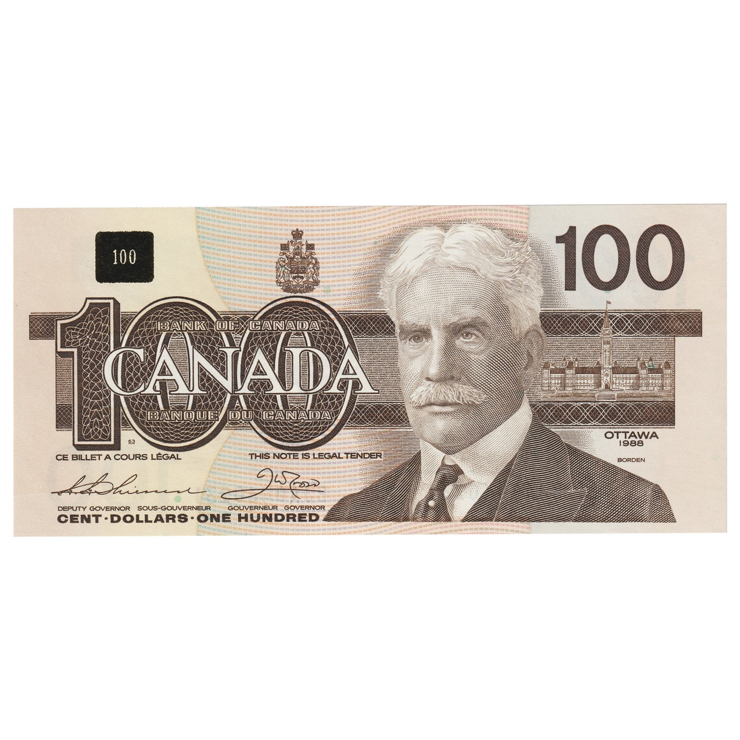 BC-60a-i 1988 Canada $100 Thiessen-Crow, BJA, Choice Uncirculated (CUNC63)