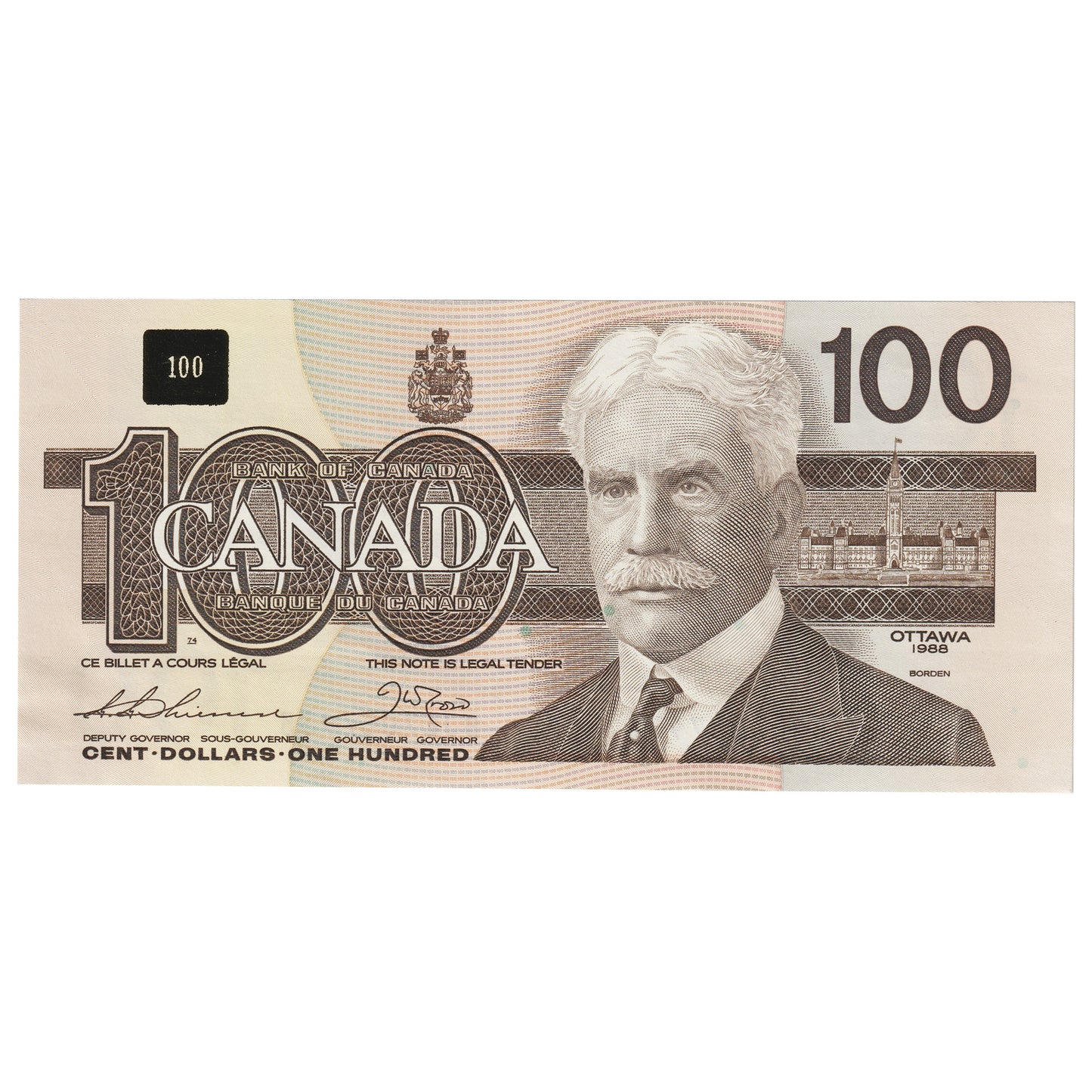 BC-60-a-i 1988 Canada $100 Thiessen-Crow, BJE, AU-UNC (AU55)