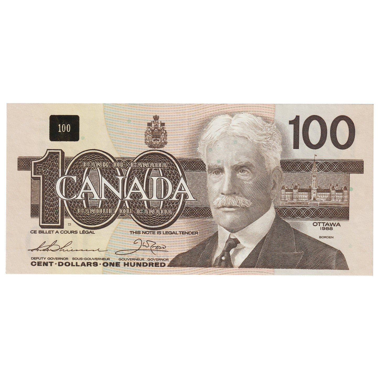 BC-60aA-i 1988 Canada $100 Thiessen-Crow, AJX, Clear BPN, Circulated