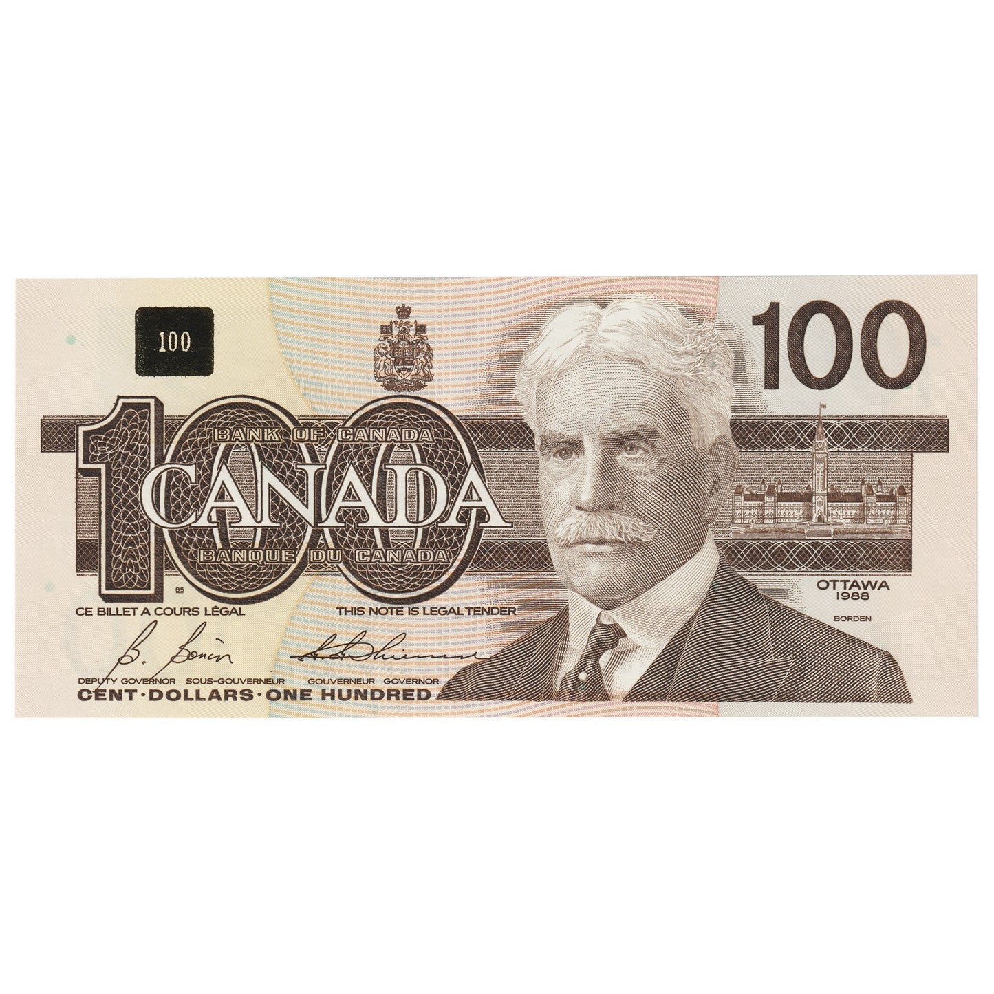 BC-60b 1988 Canada $100 Bonin-Thiessen, BJI, CUNC