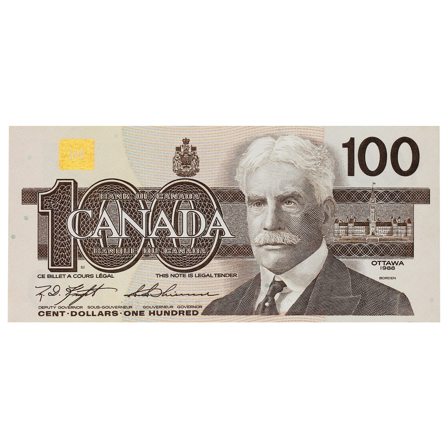 BC-60c 1988 Canada $100 Knight-Thiessen, BJI, Choice Uncirculated (CUNC63)