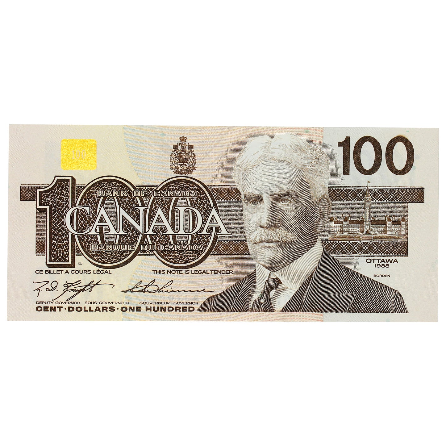 BC-60c 1988 Canada $100 Knight-Thiessen, BJI, AU-UNC