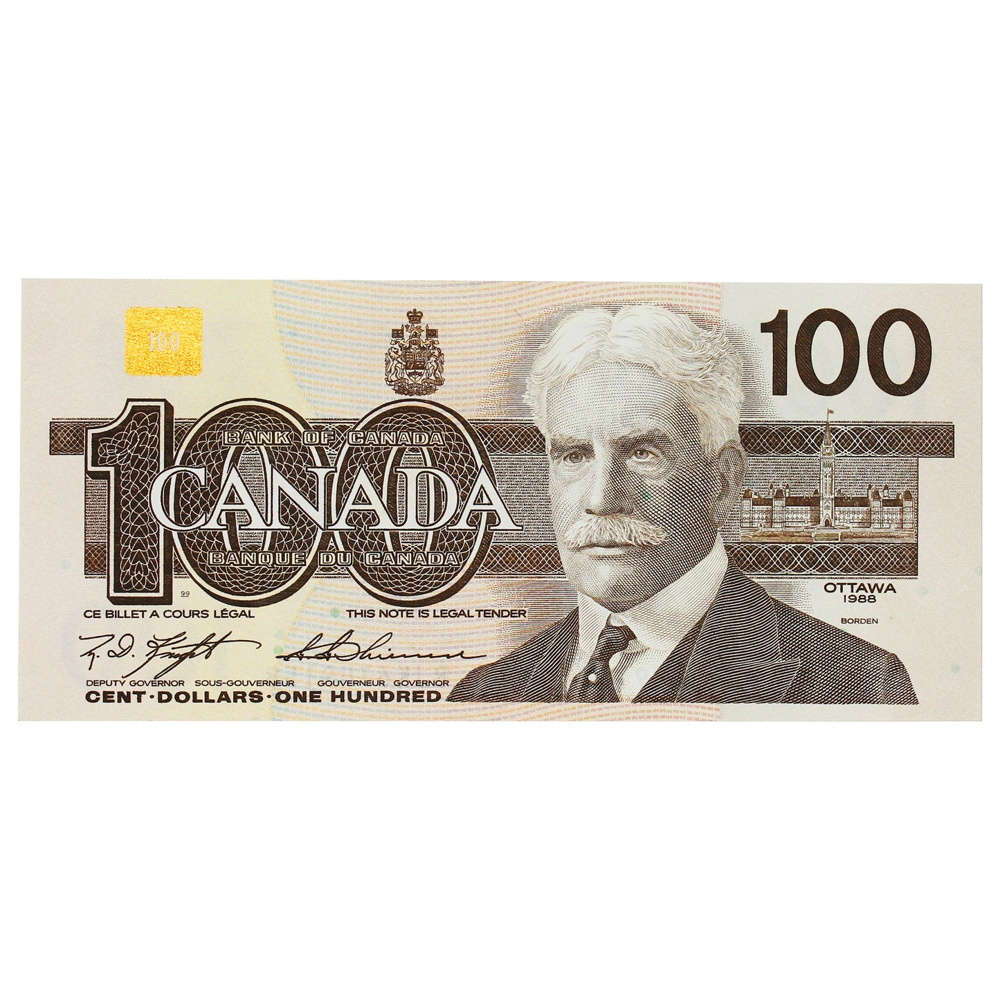BC-60c 1988 Canada $100 Knight-Thiessen, BJK, AU-UNC