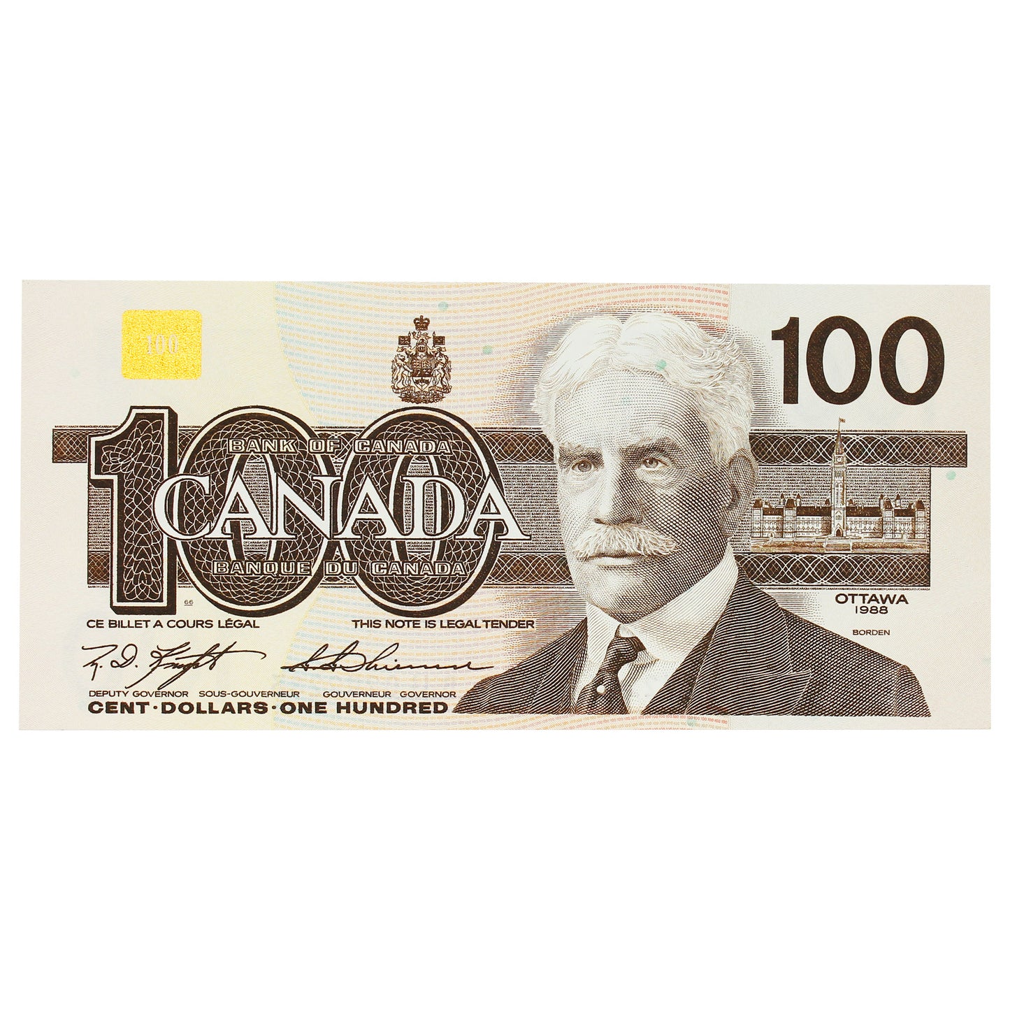 BC-60c 1988 Canada $100 Knight-Thiessen, BJL, AU-UNC