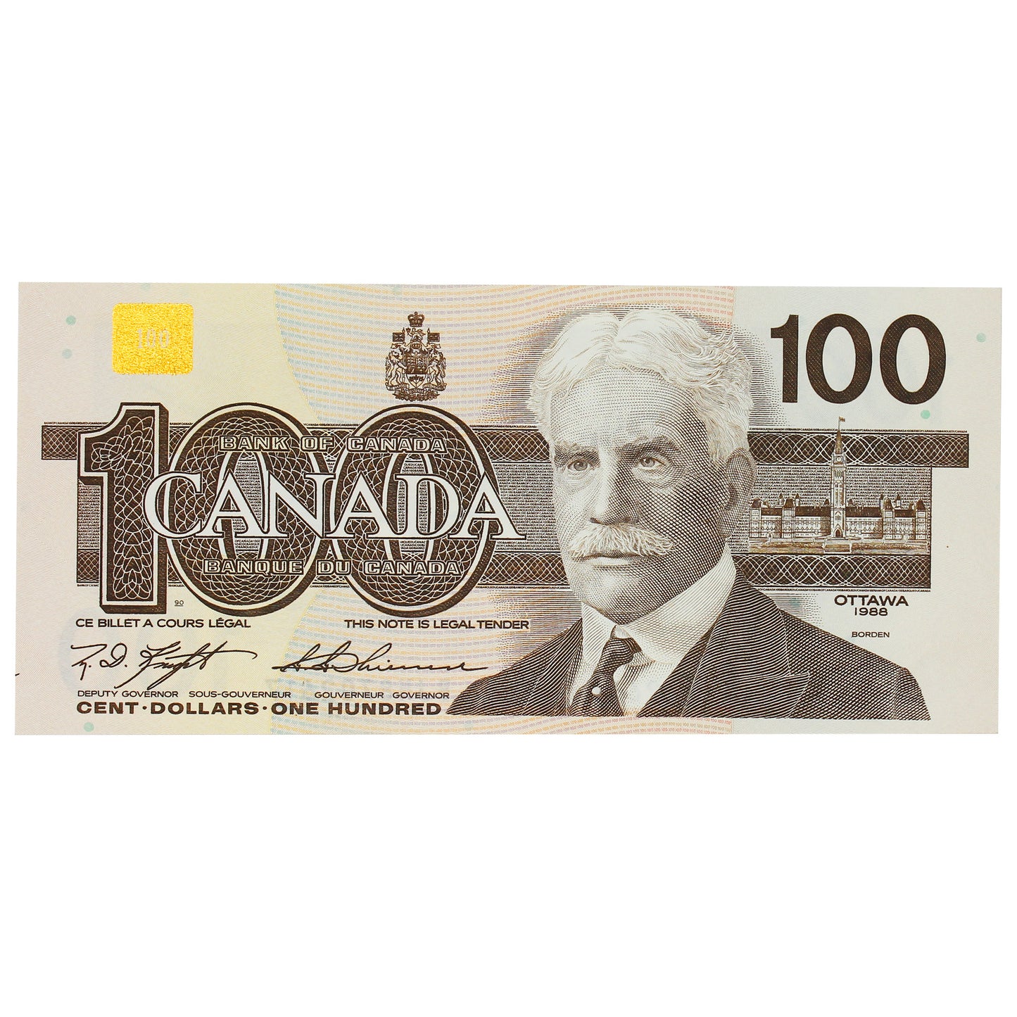BC-60c 1988 Canada $100 Knight-Thiessen, BJN, AU-UNC