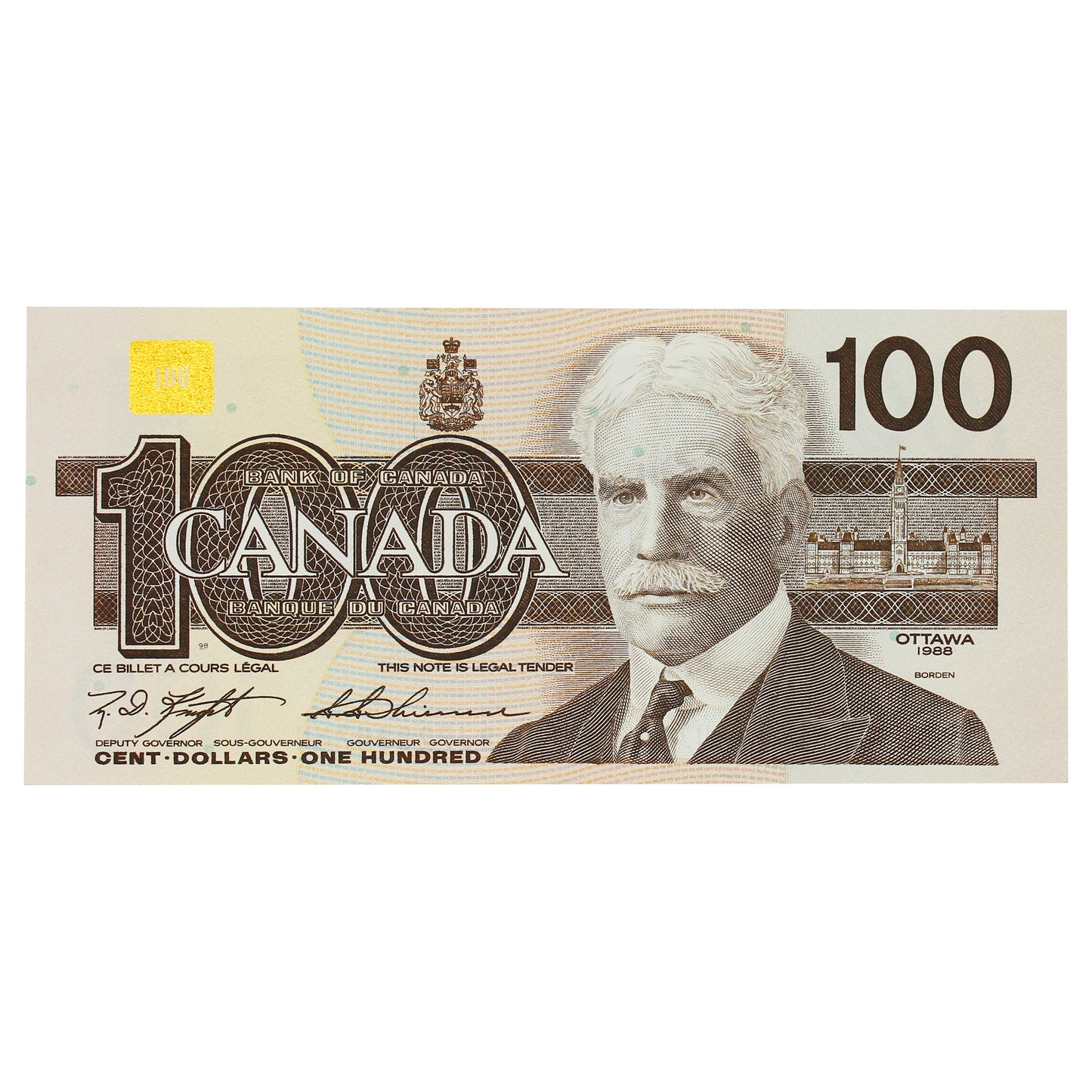 BC-60c 1988 Canada $100 Knight-Thiessen, BJP, AU-UNC