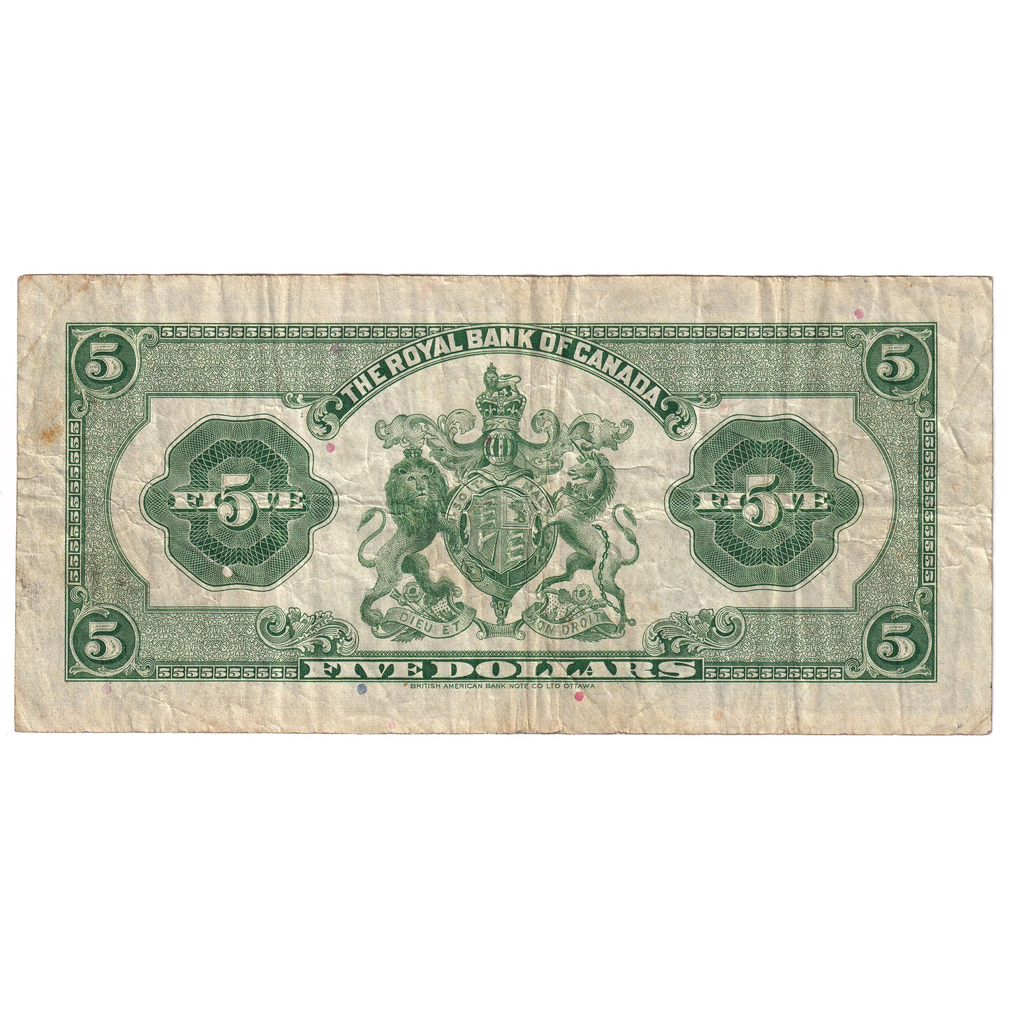 630-20-02 1943 Royal Bank of Canada $5 Dobson-Wilson, VF