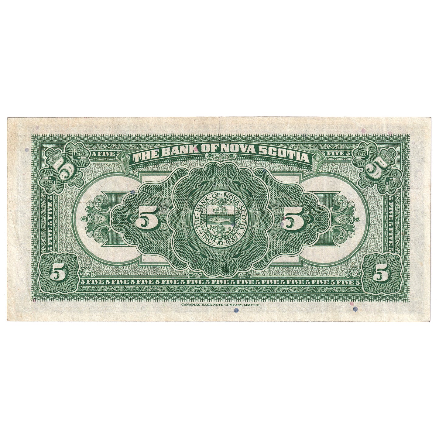 505-36-02 1935 Bank of Nova Scotia $5 McLeod-Patterson, Very Fine (VF20)