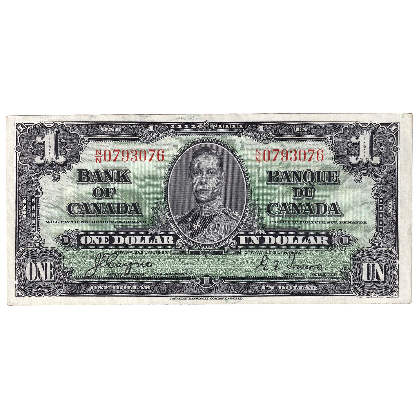 BC-21d 1937 Canada $1 Coyne-Towers, N/N, AU