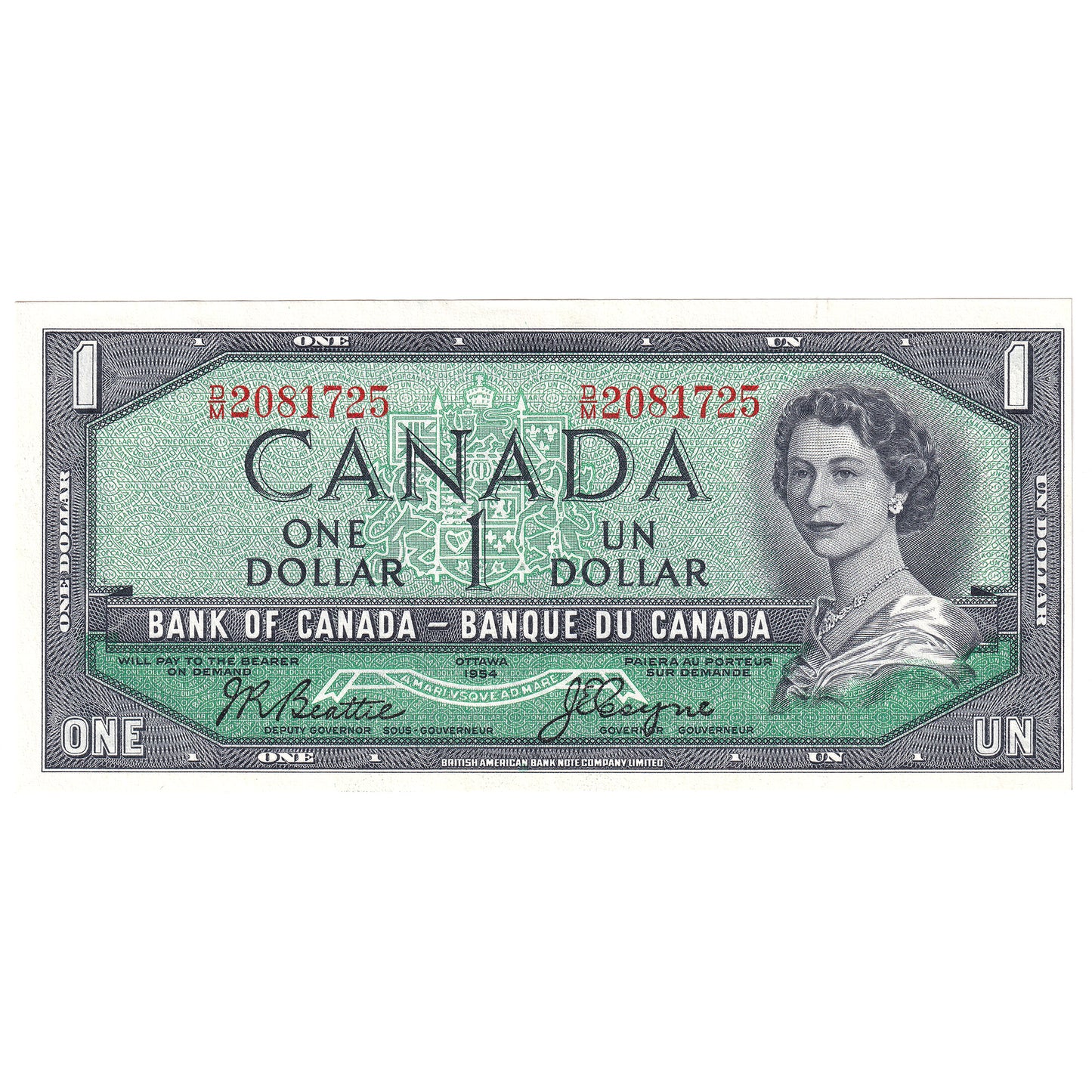 BC-37a-i 1954 Canada $1 Beattie-Coyne, D/M, EF-AU