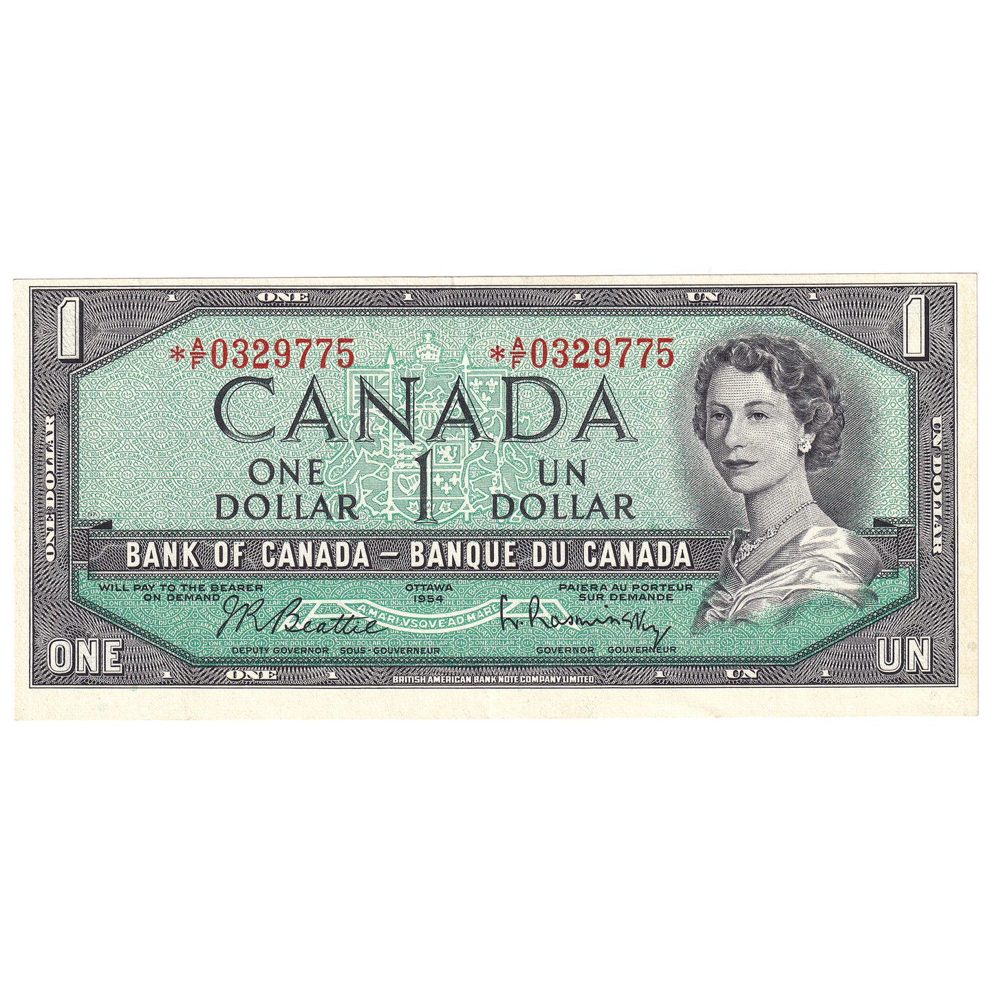 BC-37bA-i 1954 Canada $1 Beattie-Rasminsky, *A/F, EF