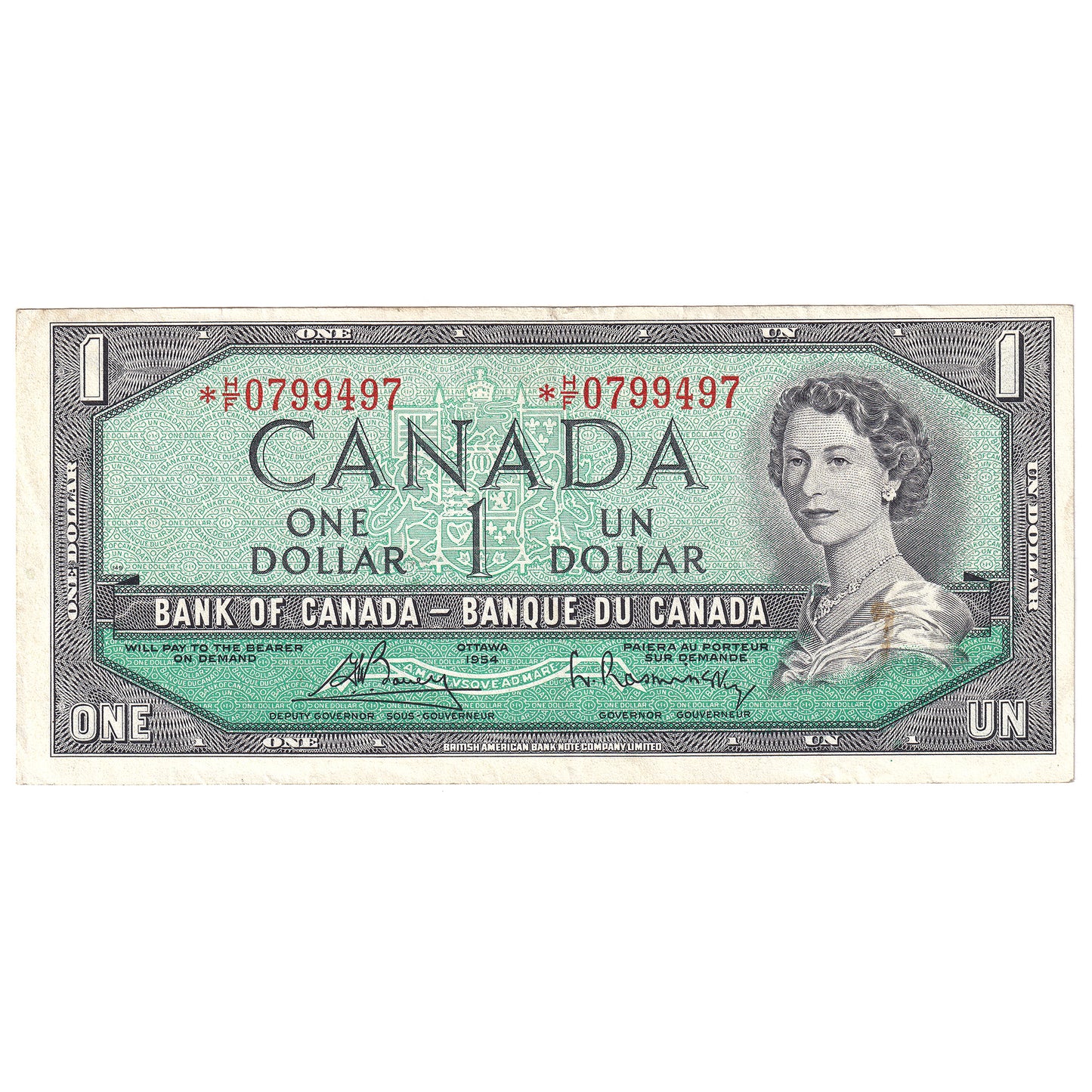 BC-37cA 1954 Canada $1 Bouey-Rasminsky, *H/F, EF