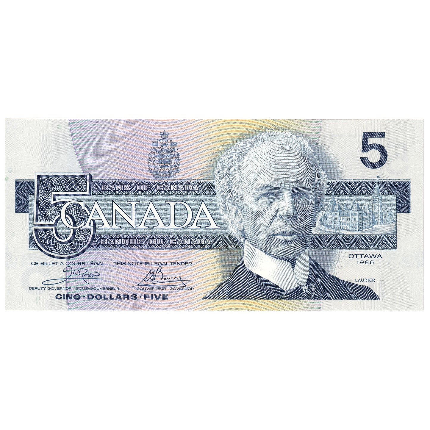 BC-56a 1986 Canada $5 Crow-Bouey, ENV, Choice Uncirculated (CUNC63)