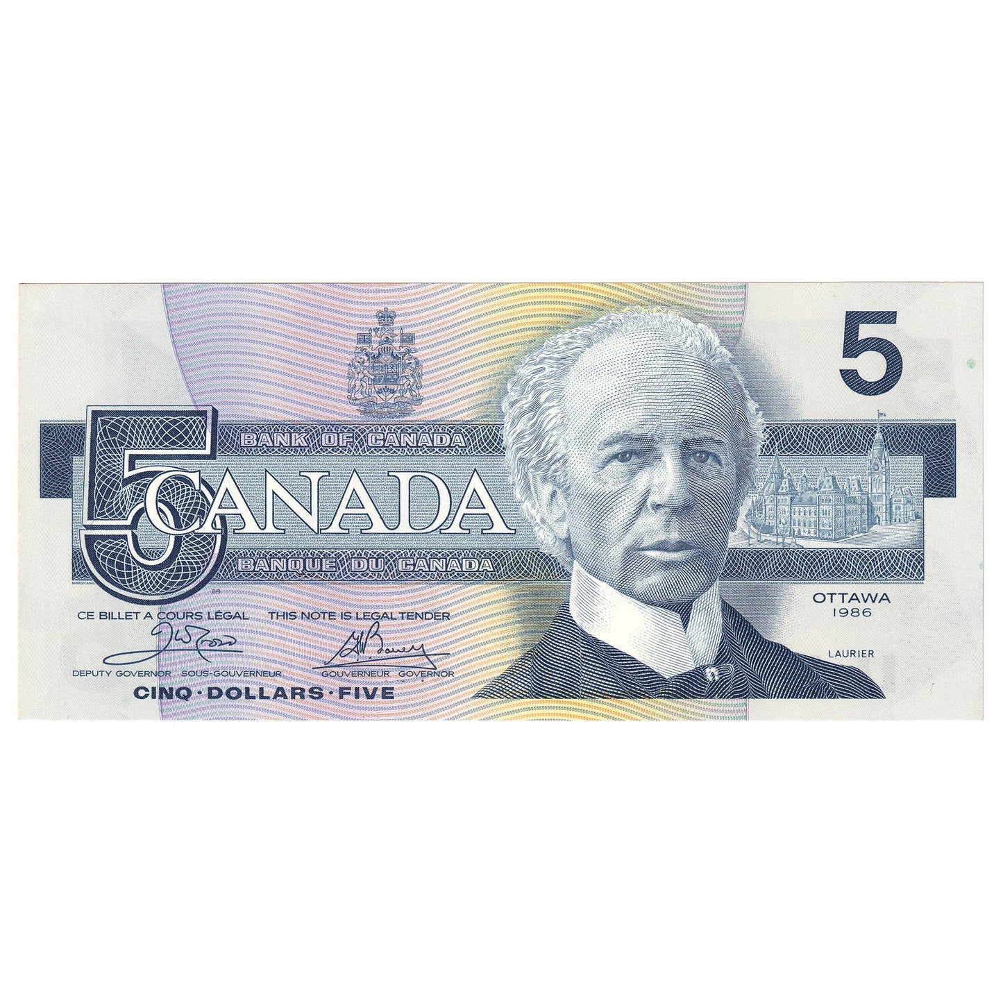BC-56a-i 1986 Canada $5 Crow-Bouey, EPB, Uncirculated (MS60)