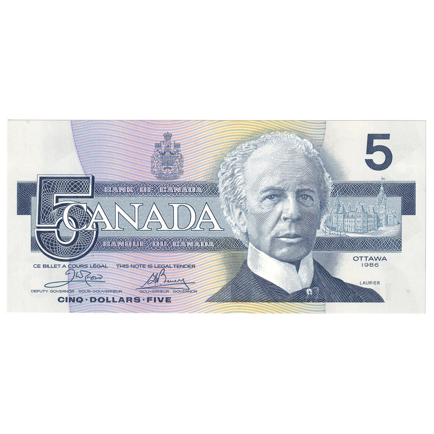 BC-56a-i 1986 Canada $5 Crow-Bouey, EOK, Choice Uncirculated (CUNC63)